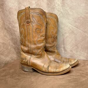 Vintage 70s Levi's Orange Tab Leather Calf High Walking Cowboy Boot Embroidered